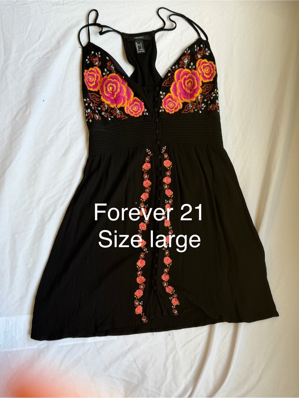 Forever 21 Black Dress with Pink & Orange Rose Embroidery